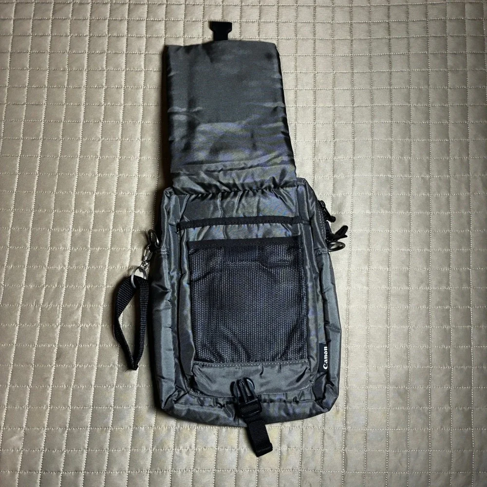 Canon‎ PowerShot Camera Bag Charcoal Gray Nylon Crossbody Shoulder Tech Case